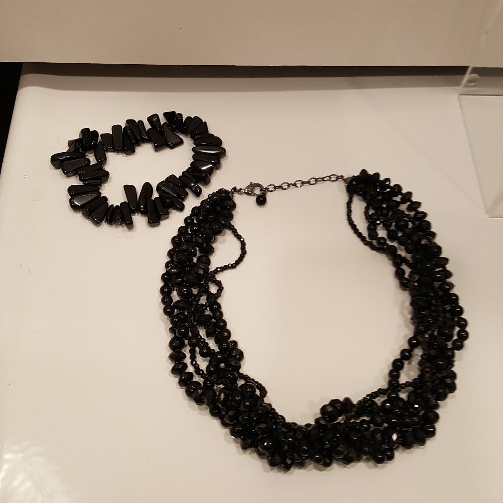 Multi Stranded Black Obsidian Stone Necklace And … - image 2